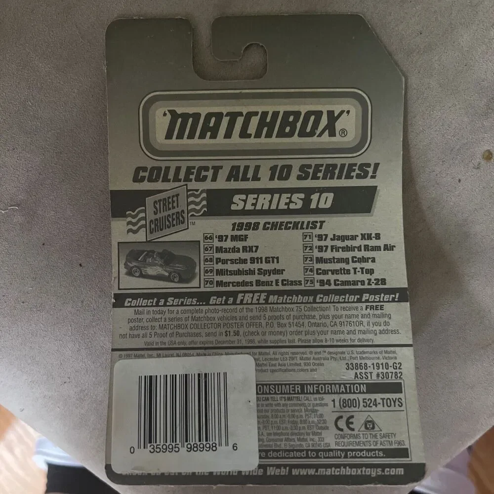 Matchbox 1/64 Diecast #68 Street Cruisers White Porsche 911 GT1 W/Package Protek